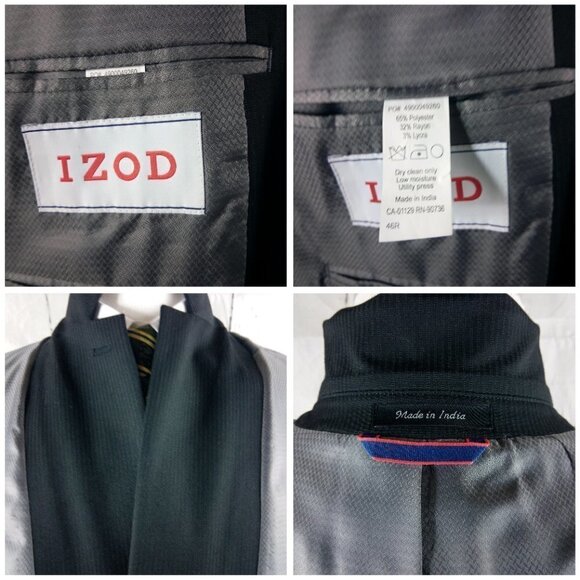 Izod 46R 2 Button Black Pinstripe Suit Blazer Jacket - Picture 8 of 10